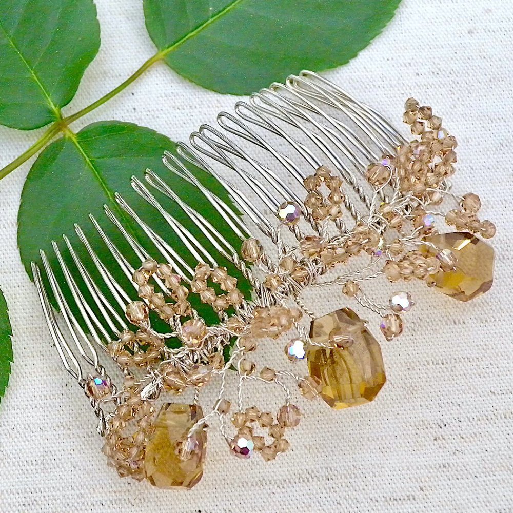 Crystal Hair Comb, Champagne, Bridal, Weddings, Parties